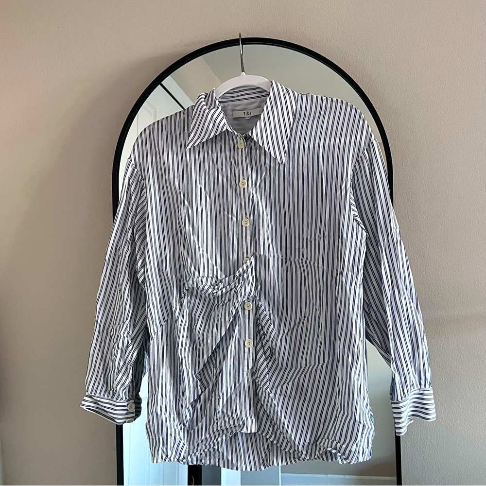 Tibi - Striped Shirt with Draped Front